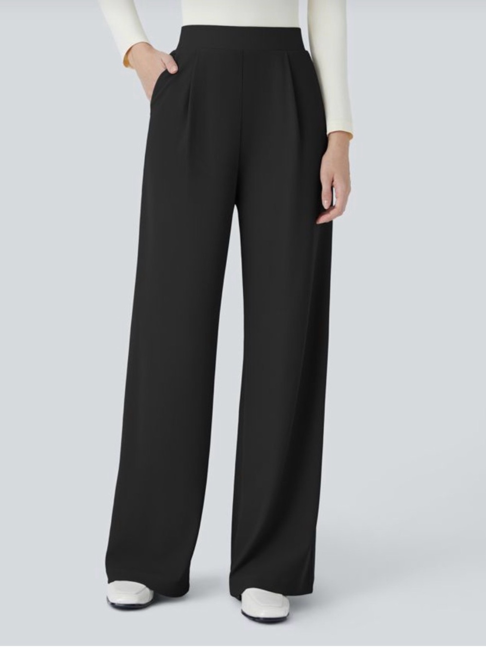 NWT Halara Flex High-Waisted Pocket Wide-Leg Elastic Waist Black Pants Ex Tall